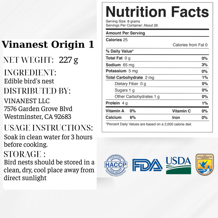 Vinanest Bird’s Nest Origin 1 (Chân Yến Sợi) 227GR